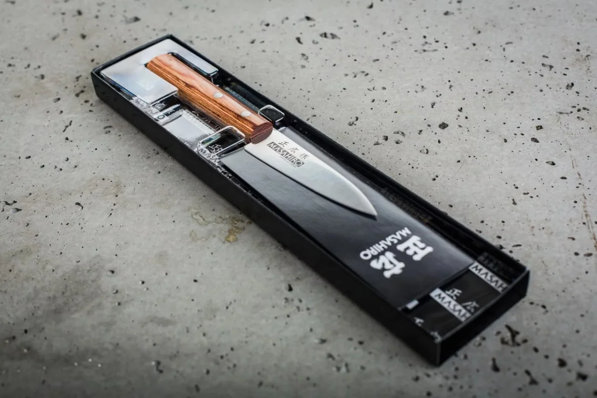 Nóż Masahiro Sankei Paring 9 cm, rękojeść brązowe pakkawood — zdjęcie 4