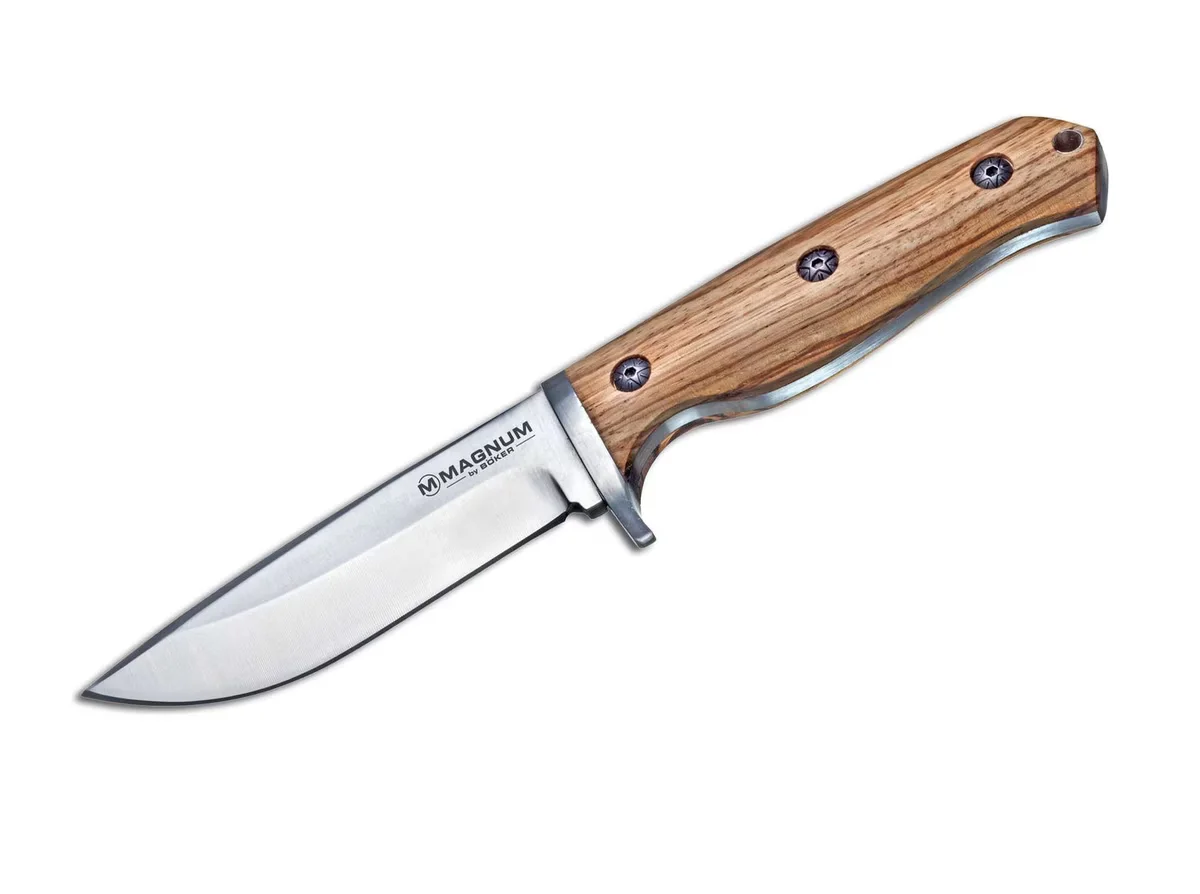 Nóż Boker Magnum Zebra Drop ze stali 440A, rękojeść drewno zebra, ostrze 11 cm