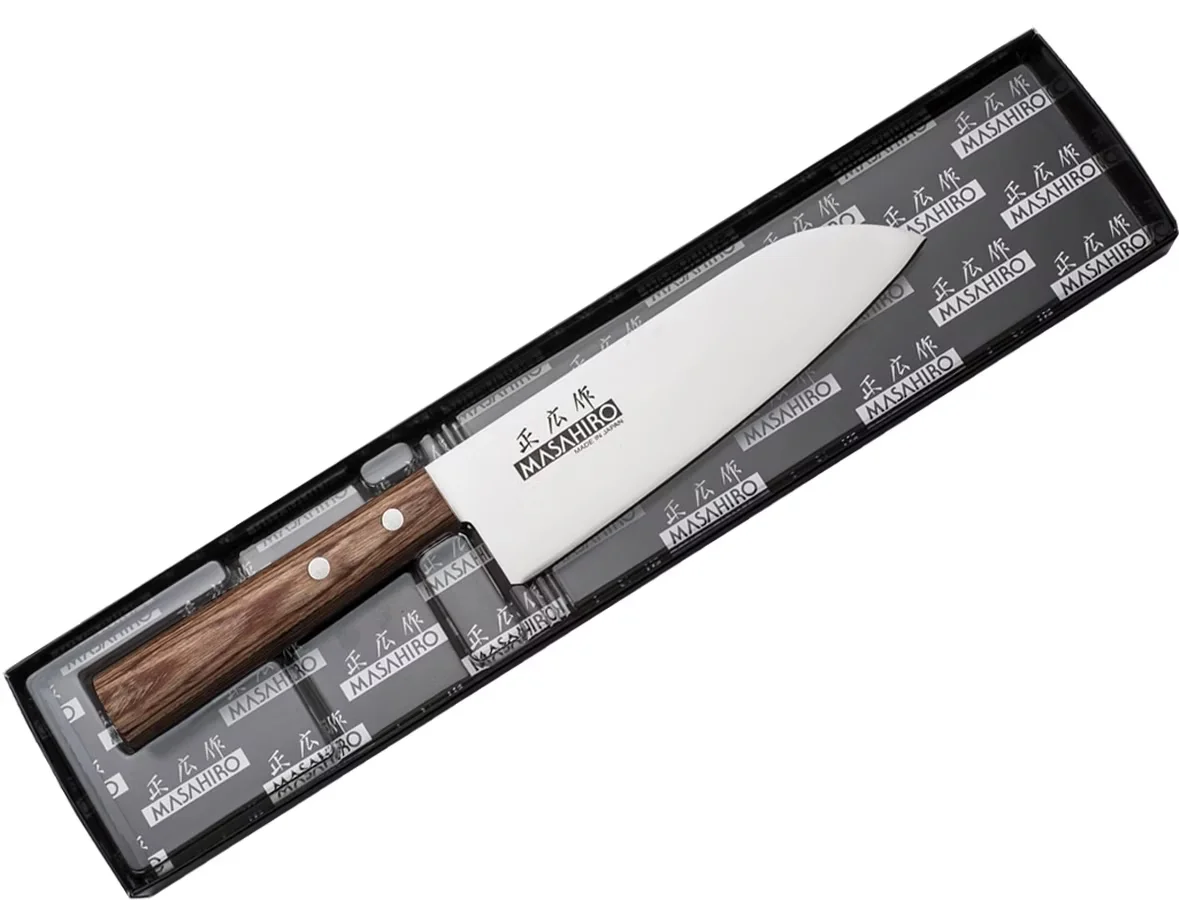 Masahiro Sankei Nóż Santoku, 16.5 cm, Rękojeść Pakkawood Brązowy — zdjęcie 4