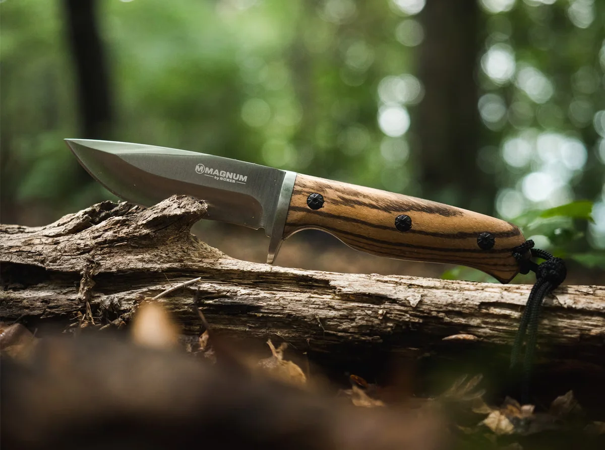 Nóż Boker Magnum Zebra Drop ze stali 440A, rękojeść drewno zebra, ostrze 11 cm — zdjęcie 5
