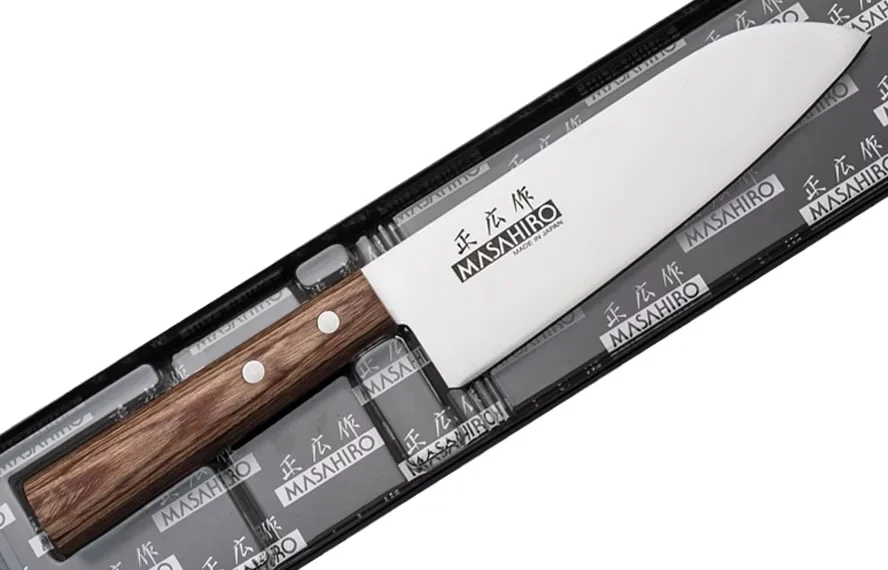 Masahiro Sankei Nóż Santoku, 16.5 cm, Rękojeść Pakkawood Brązowy — zdjęcie 5