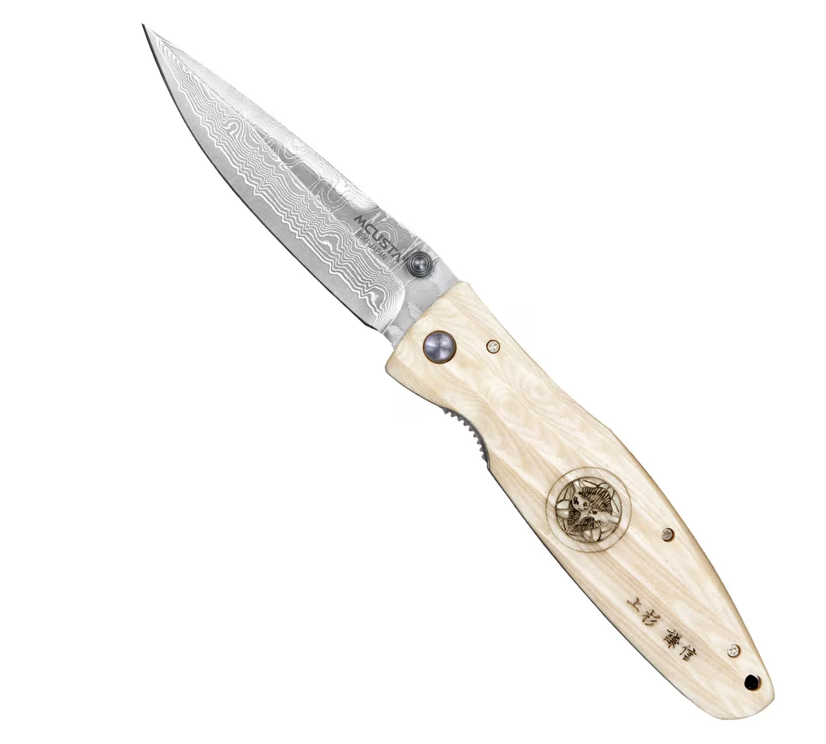 Mcusta Sengoku White Micarta Damascus VG-10 Nóż składany 8,6 cm