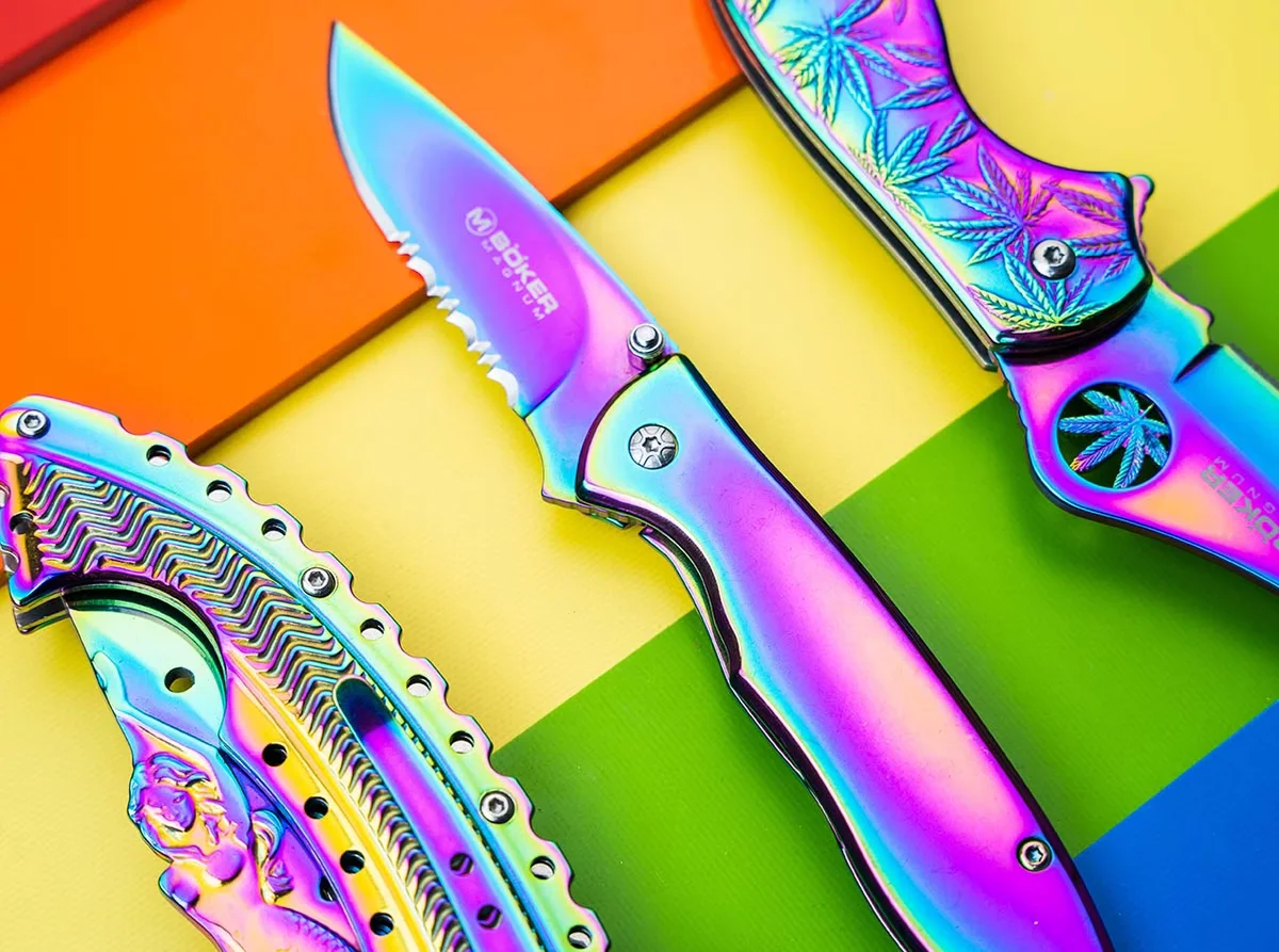 Nóż składany Boker Magnum Rainbow II, tęczowa powłoka PVD, stal AUS-8, Frame Lock — zdjęcie 4