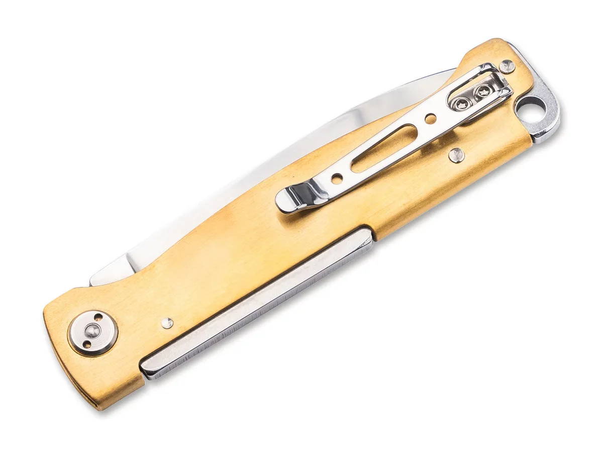 Nóż Składany Böker Plus Atlas Brass z Ostrzem Drop Point i Blokadą Slipjoint — zdjęcie 2