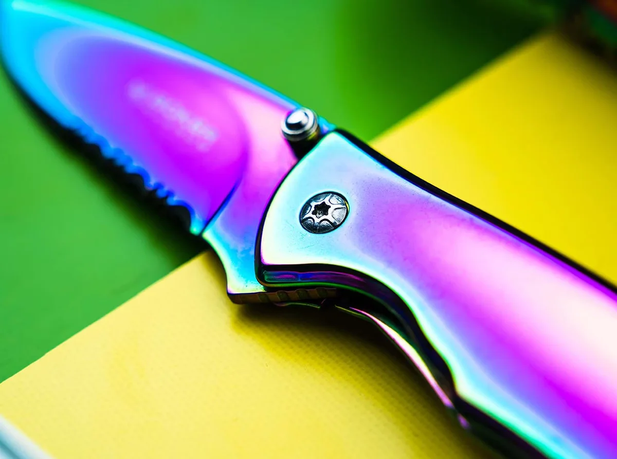 Nóż składany Boker Magnum Rainbow II, tęczowa powłoka PVD, stal AUS-8, Frame Lock — zdjęcie 2