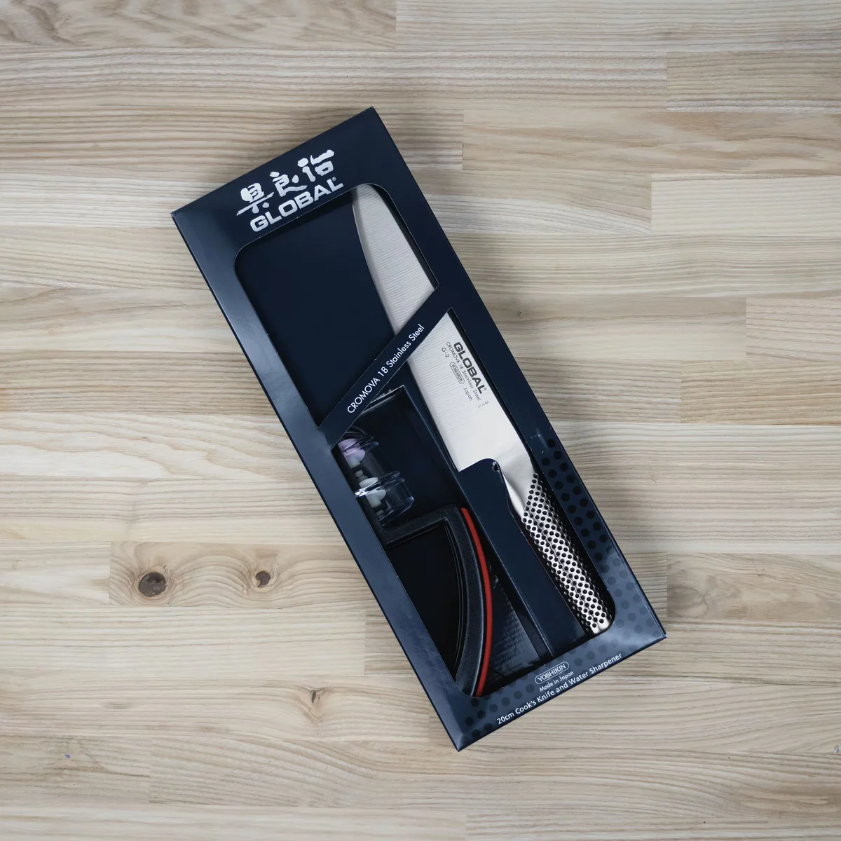 Global Zestaw Starter: Nóż Szefa Kuchni G-2 (20 cm) + Ostrzałka Wodna MinoSharp 220/BR — zdjęcie 3