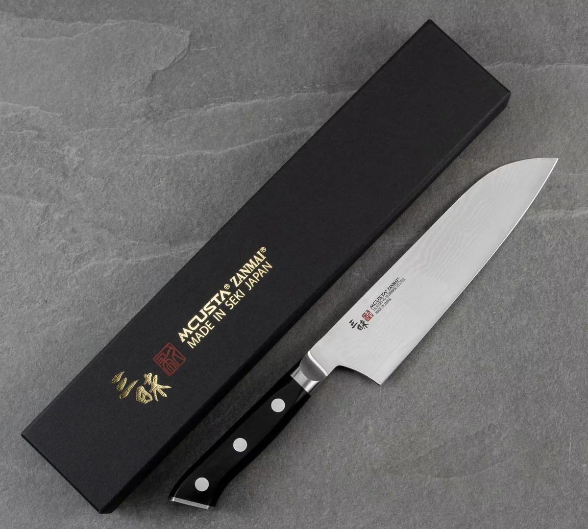 Mcusta Zanmai Classic Damascus VG-10 Pakka Nóż Santoku 18 cm — zdjęcie 4