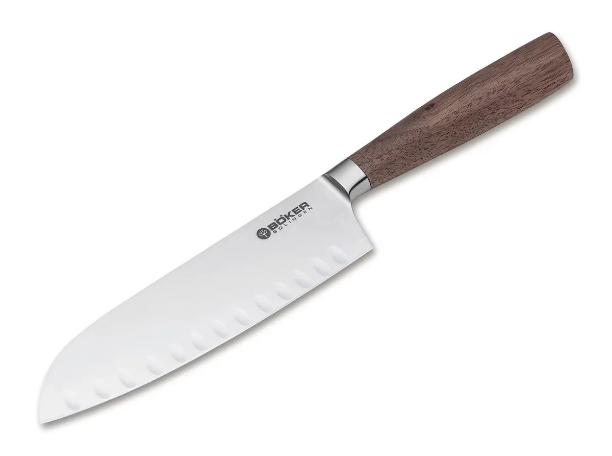 Nóż Santoku Boker Solingen Core Walnut z Kullenschliffem