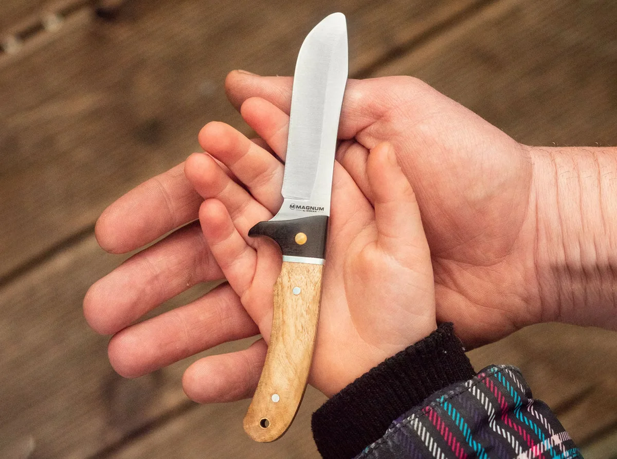 Nóż Boker Magnum Kid's Knife - Bezpieczny Nóż dla Dzieci z Drewnem i Skórą — zdjęcie 3