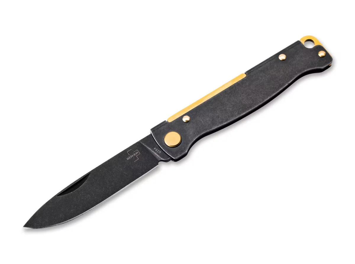 Nóż składany Böker Plus Atlas Black Stonewash Brass