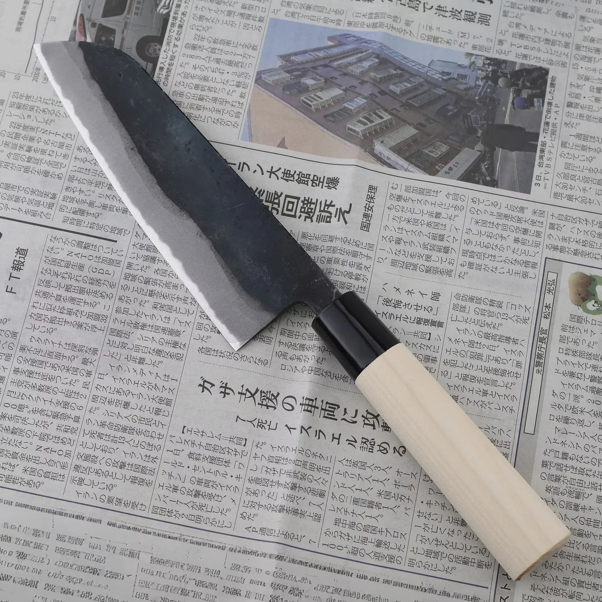 Kanetsune Aogami#2 Kurouchi Nóż Santoku 16,5 cm — zdjęcie 6