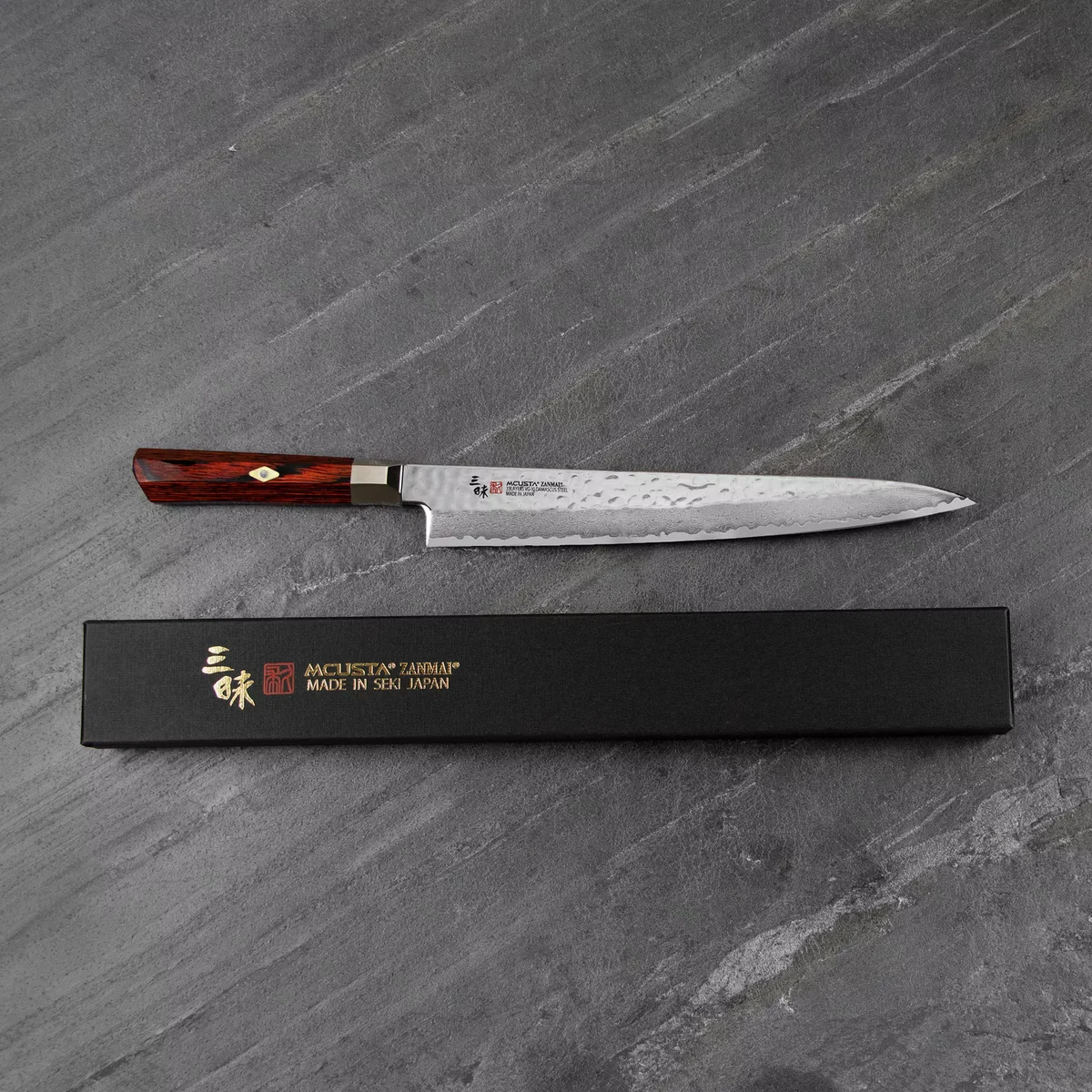 Mcusta Zanmai VG-10 Hammered Supreme Nóż Sujihiki 27 cm — zdjęcie 3