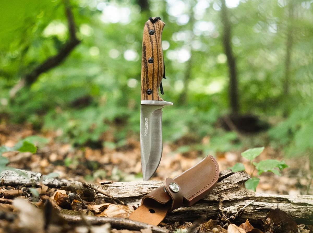 Nóż Boker Magnum Zebra Drop ze stali 440A, rękojeść drewno zebra, ostrze 11 cm — zdjęcie 3