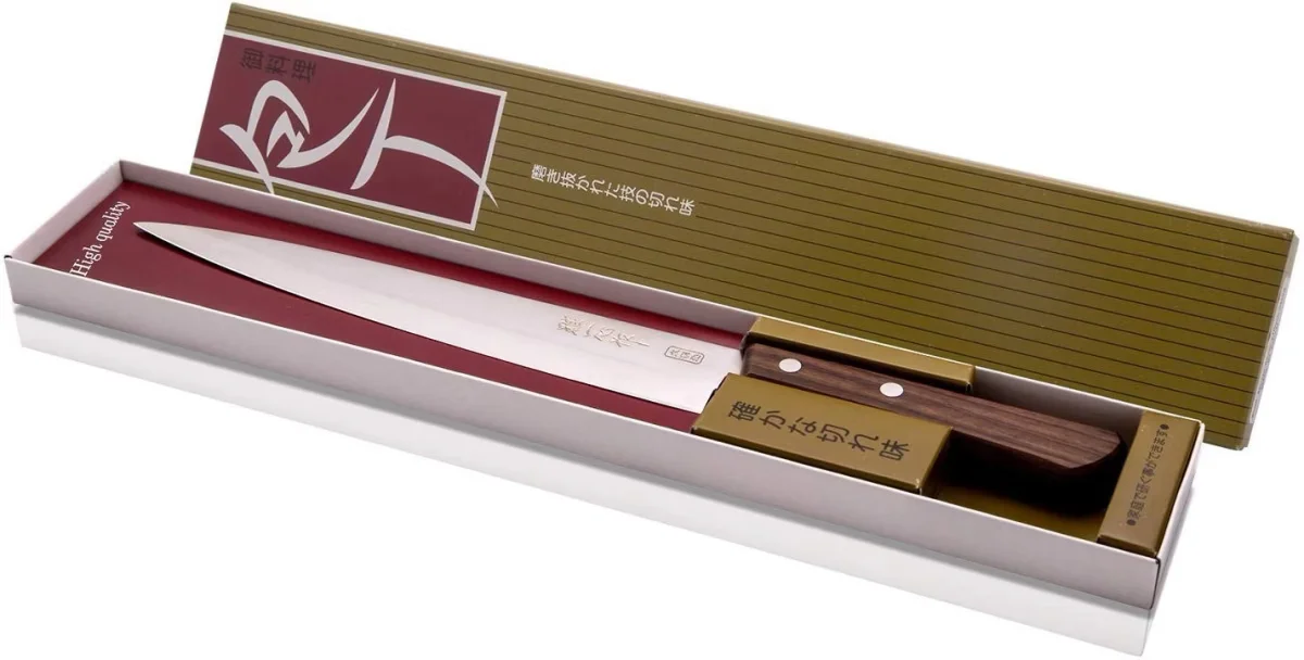 Kanetsugu Miyabi Issin Slicer - Japoński Nóż Kuchenny 21 cm AUS-8 Palisa — zdjęcie 7