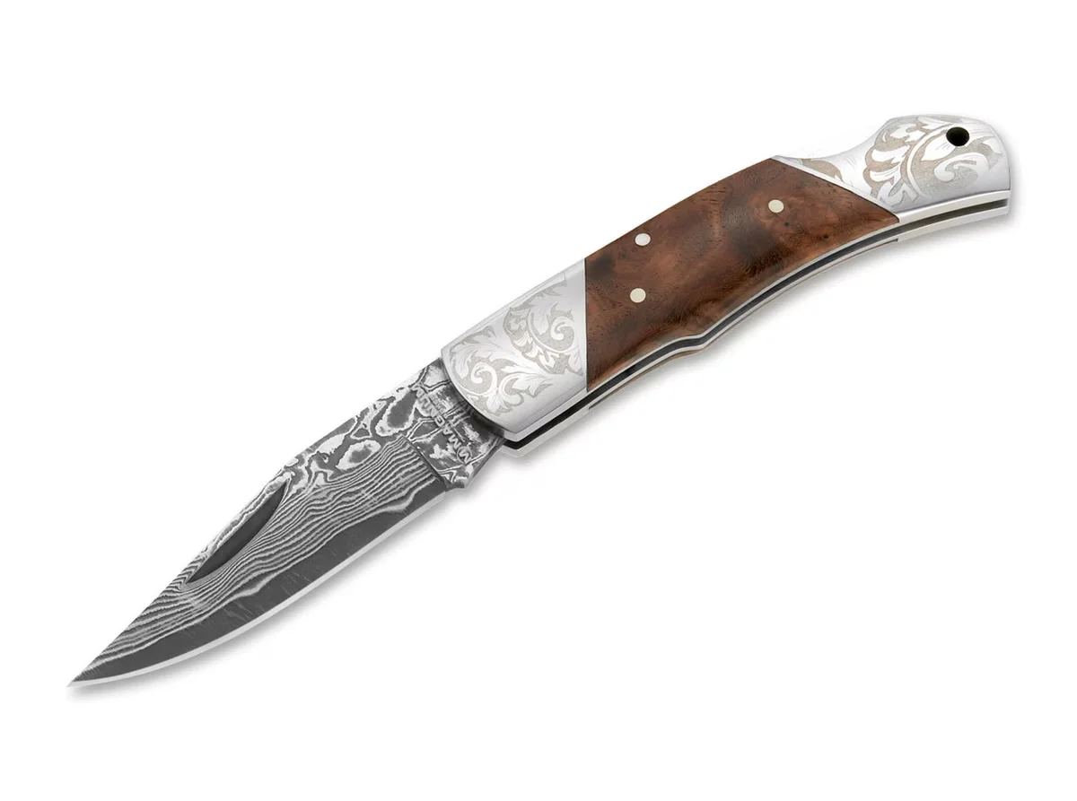 Boker Magnum Damascus Duke - Składany Nóż z Ostrzem Damasceńskim i Drewnianą Rękojeścią